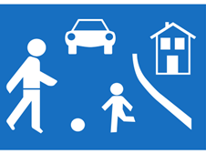 Österreichisches Hinweiszeichen 9c - Wohnstraße  © 3247 - Straßenverkehrszeichenverordnung (StVZVO), BGBl. 1998 II 1205-1227, 1222. 