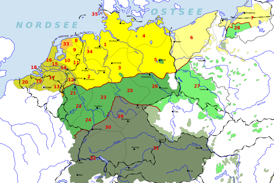 Darstellungskarte des deutsch-niederländischen Sprachraumes nach Werner König  © Hardcore Mike 